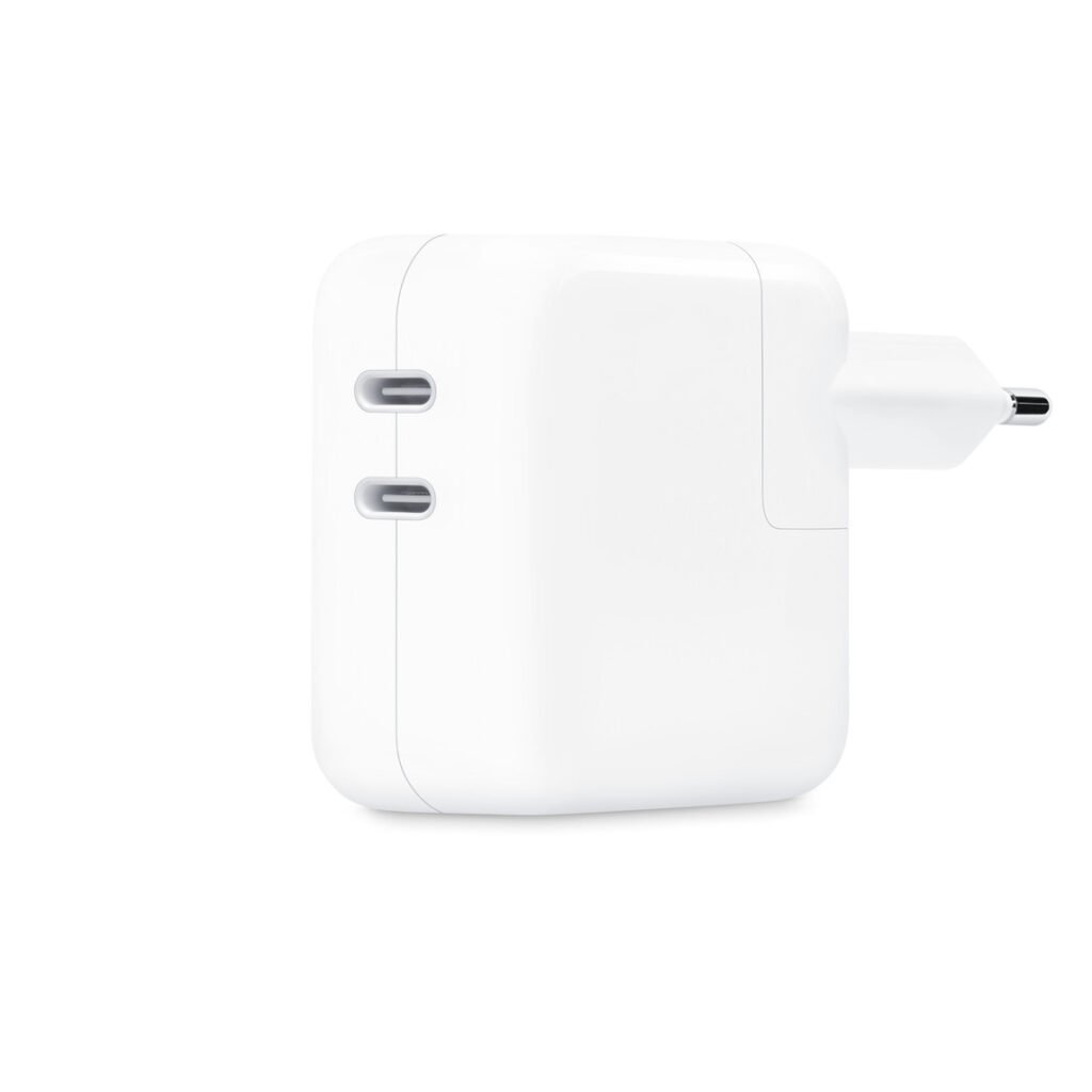 Two USB-C ports of the Apple 35W power adapter, European version
