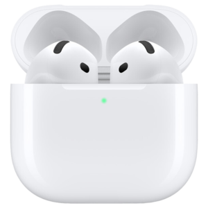 AirPods 4 blancs avec boîtier de charge ouvert