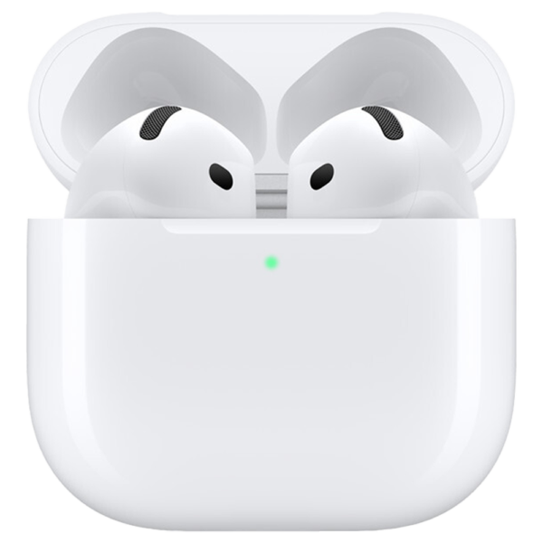 AirPods 4 blancs avec boîtier de charge ouvert