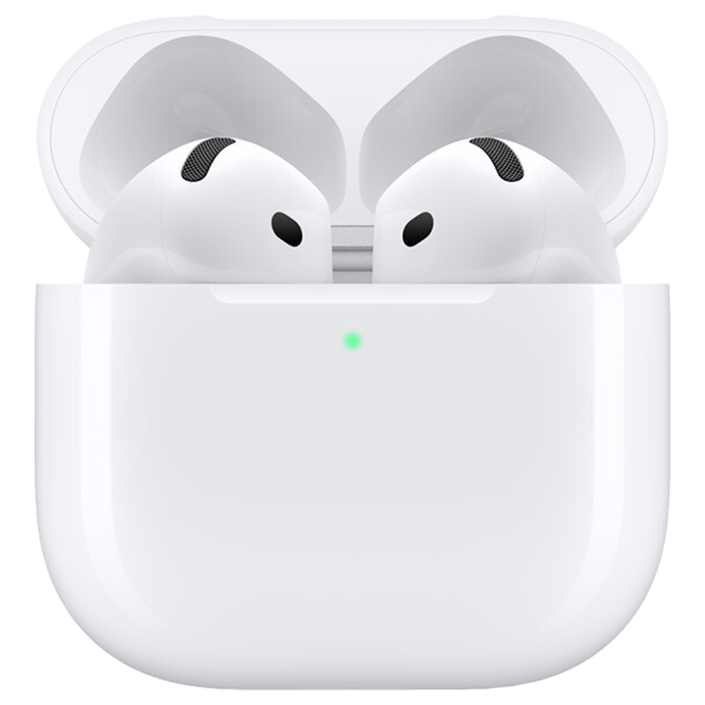 AirPods 4 blancs avec boîtier de charge ouvert