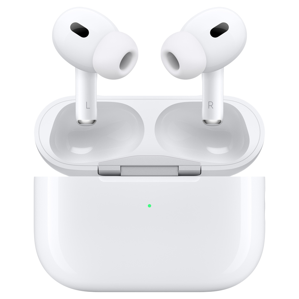 AirPods Pro 2 blancs avec boîtier de charge ouvert